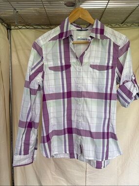 Columbia White & Purple Plaid Button-Down Shirt